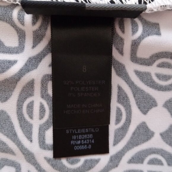 Bisou Bisou | Black & White Print Jersey Knit Stretch Wrap Dress |  Size 8 - Picture 9 of 9